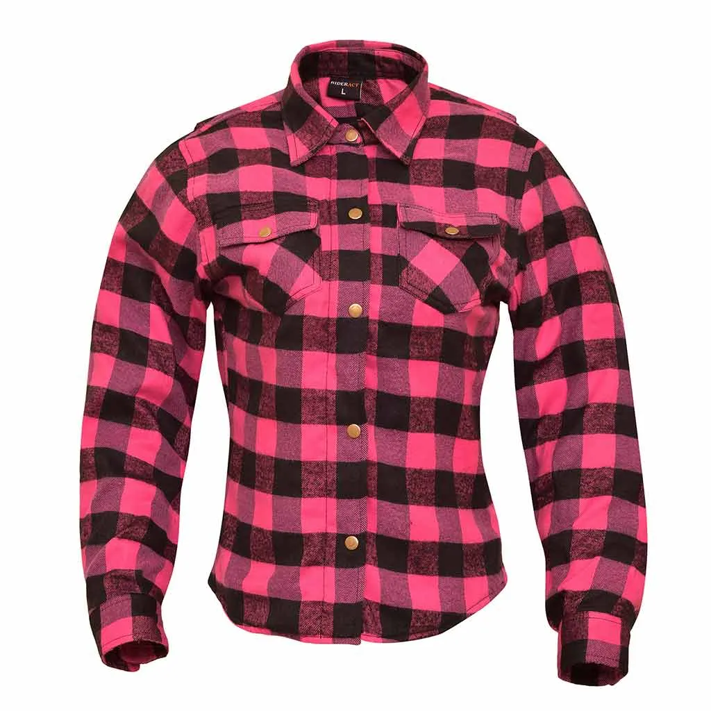 RIDERACT® Women's Motorcycle Shirt Flannel Road Series Pink & Black