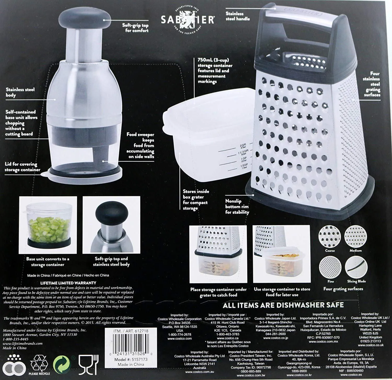 Sabatier 3 Piece Stainless Steel Food Chopper & Grater Set Sturdy, Strong & Durable
