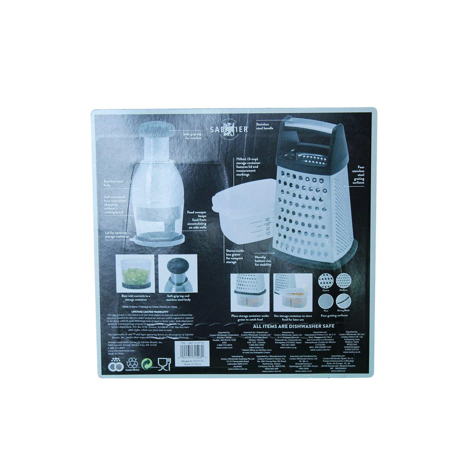 Sabatier 3 Piece Stainless Steel Food Chopper & Grater Set Sturdy, Strong & Durable