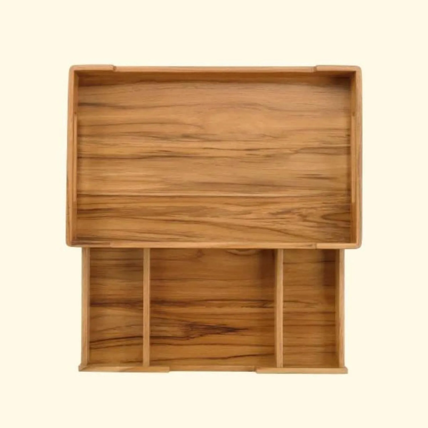 Serving Tray With 3 Teabags Drawer | Teak Wood | Easy Clean | Durable | 16"