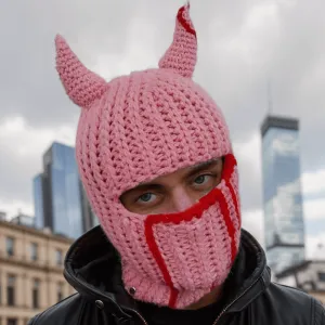 Solid Color Devil Horns Knit Balaclava Hat