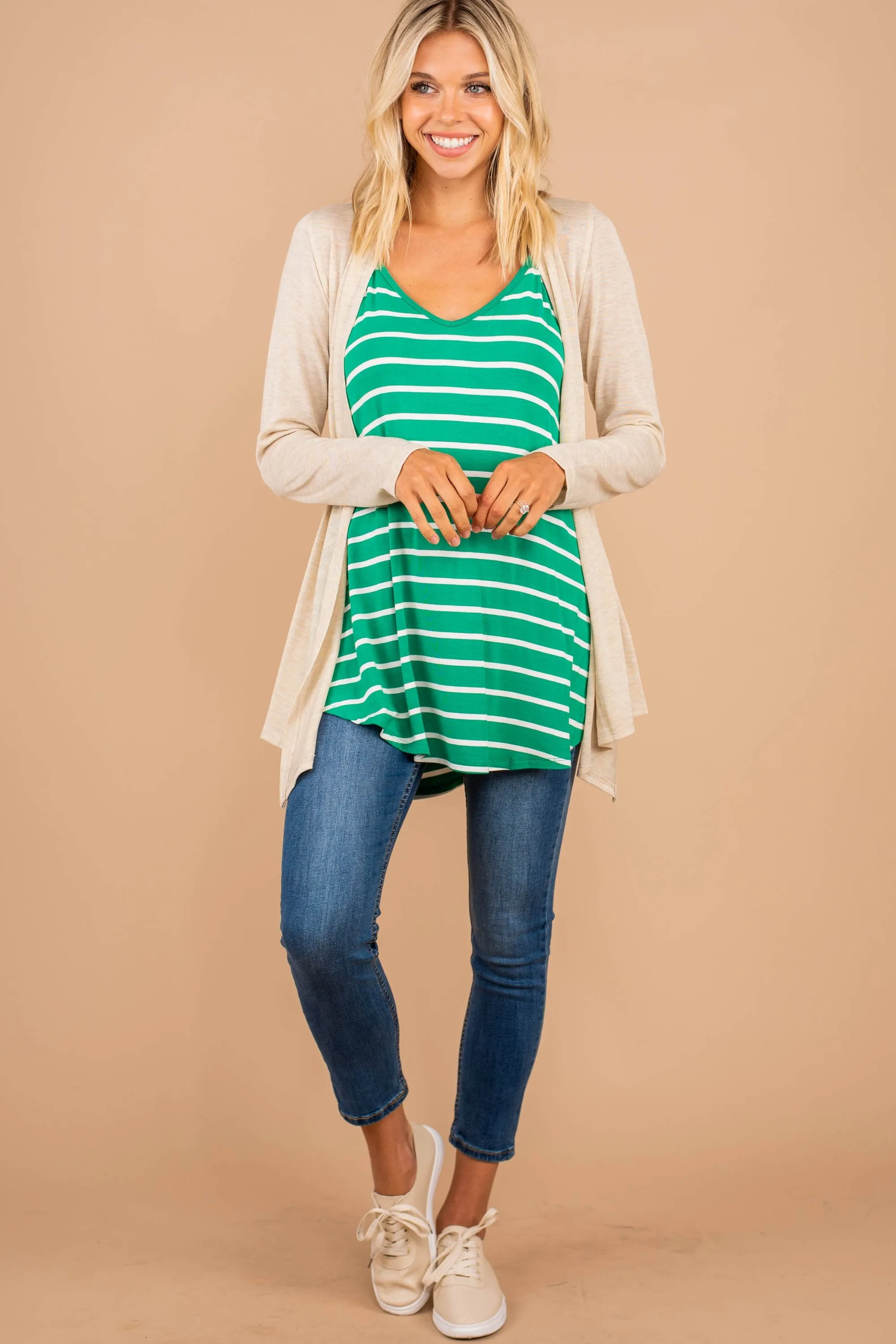 Somewhere Out There Kelly Green Striped Tank