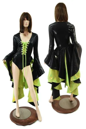 Sorceress Sleeve Tuxedo Ruffle Rump Romper