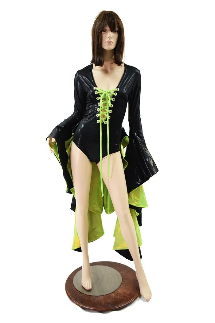 Sorceress Sleeve Tuxedo Ruffle Rump Romper