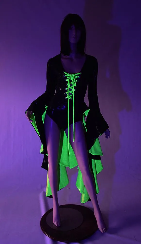 Sorceress Sleeve Tuxedo Ruffle Rump Romper