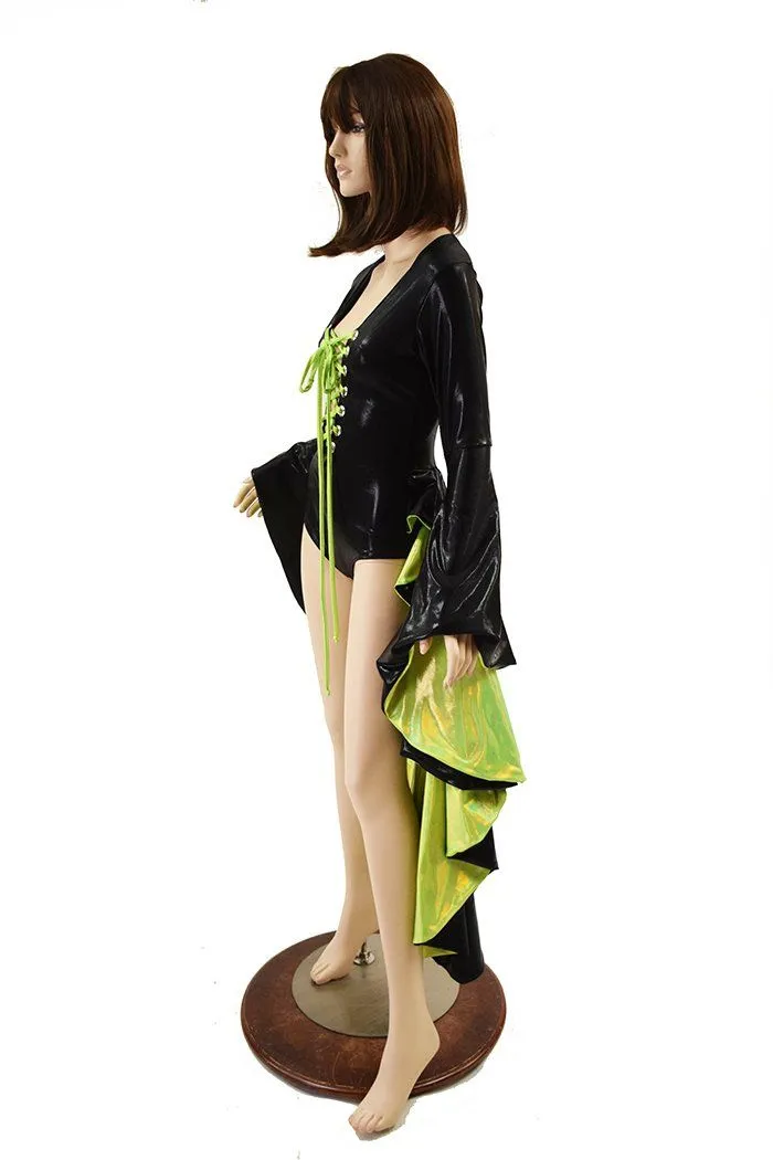 Sorceress Sleeve Tuxedo Ruffle Rump Romper