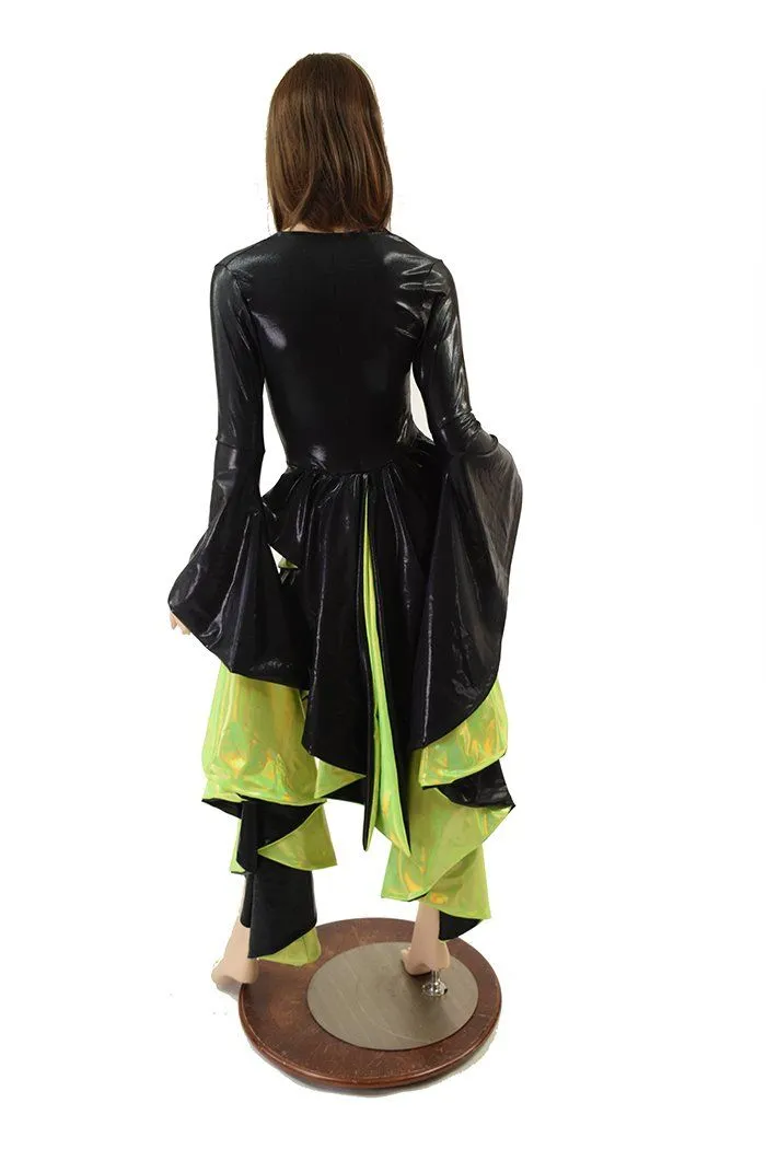 Sorceress Sleeve Tuxedo Ruffle Rump Romper