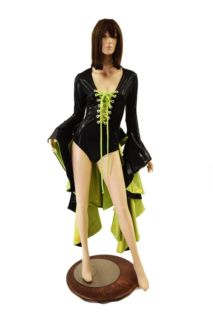Sorceress Sleeve Tuxedo Ruffle Rump Romper