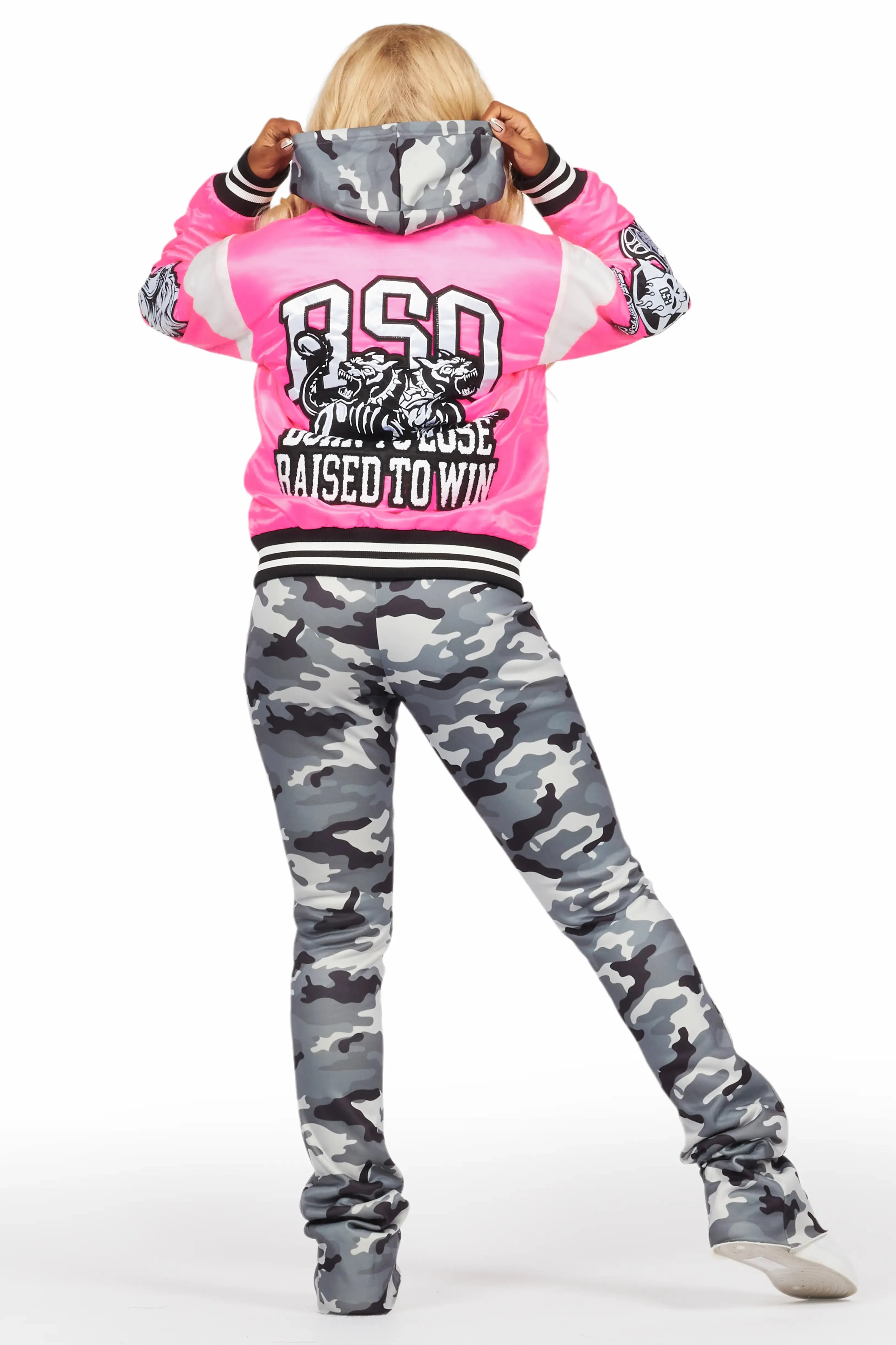 Sosa Hot Pink Satin Varsity Jacket