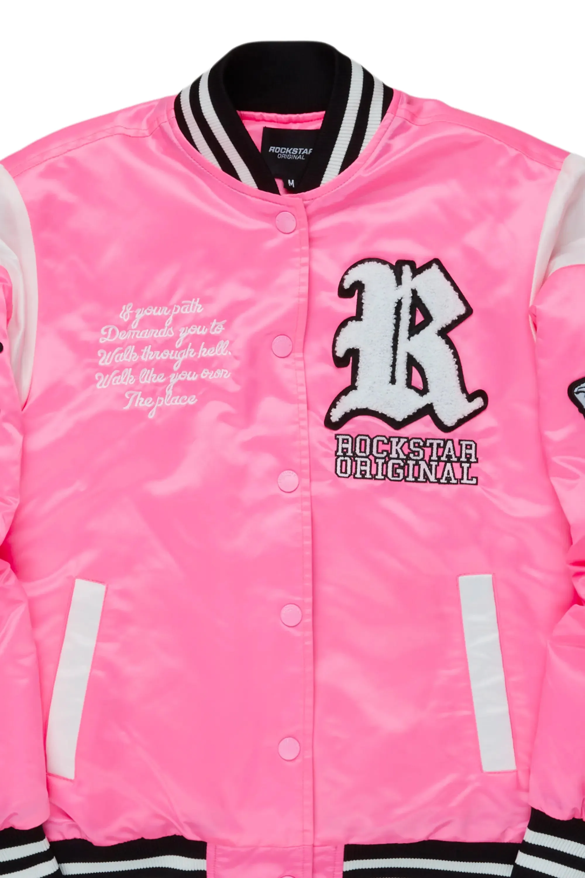 Sosa Hot Pink Satin Varsity Jacket