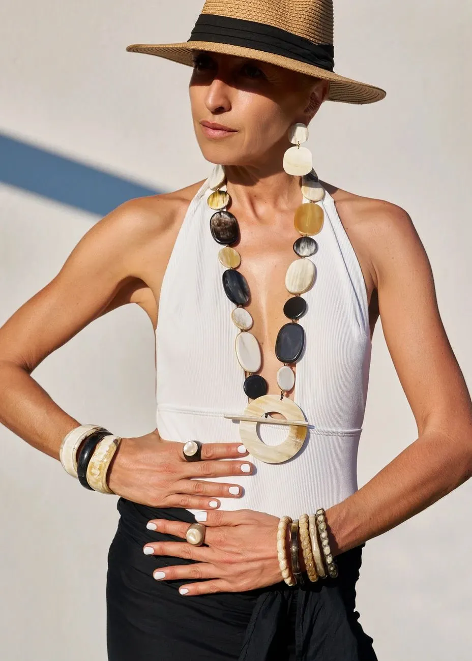 Soyang Paris Horn Bangle with Brass Domes