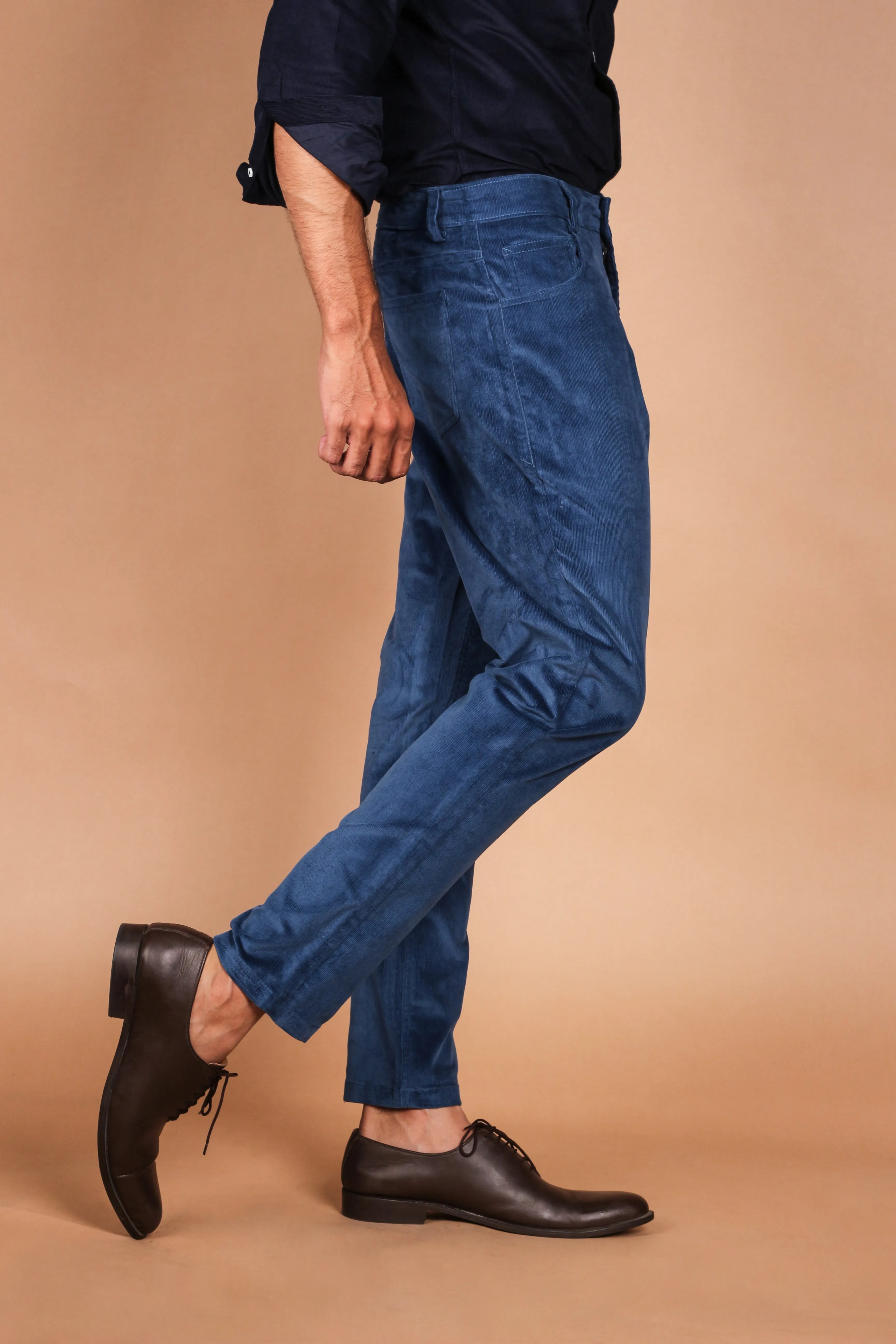 Steel Blue Five Pocket Corduroy Trousers