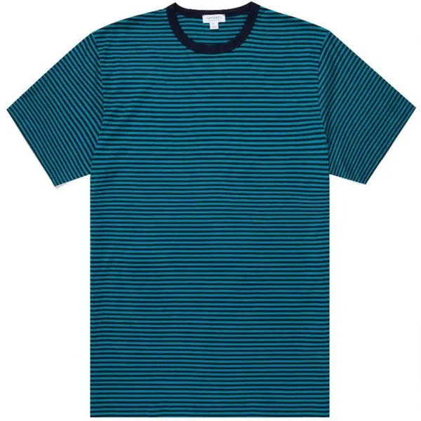 Sunspel Classic Crew Neck T-Shirt - Navy / Bright Petrol