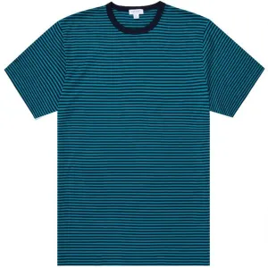 Sunspel Classic Crew Neck T-Shirt - Navy / Bright Petrol