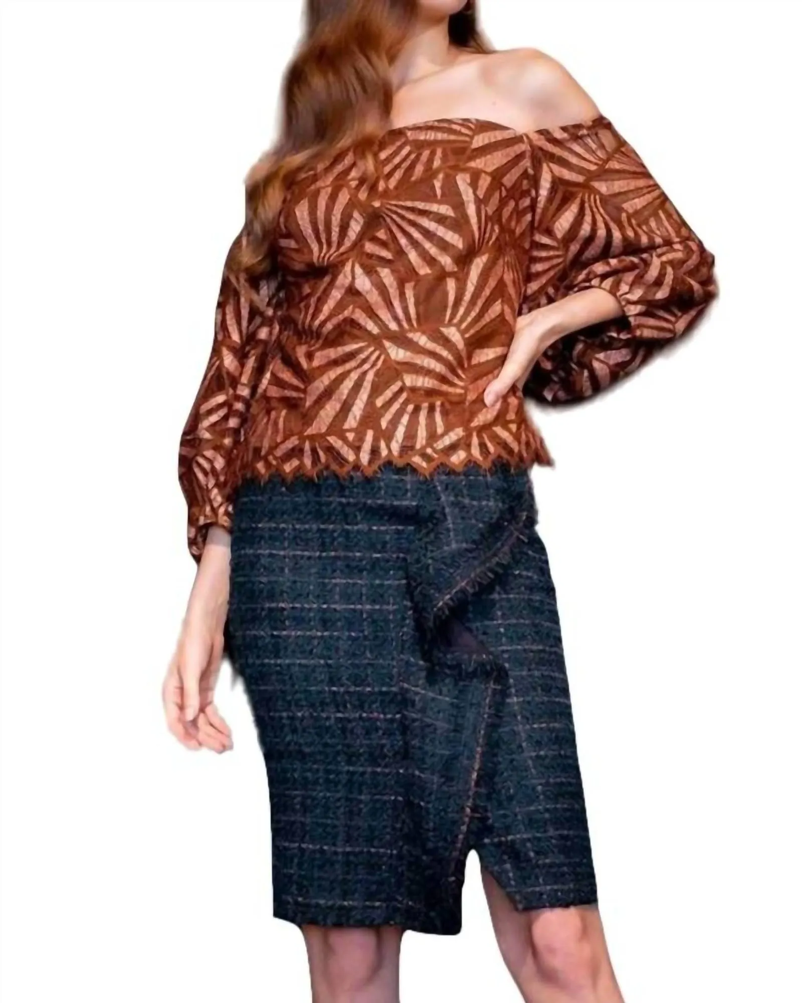 Tweed Pencil Skirt In Copper Teal | Copper Teal