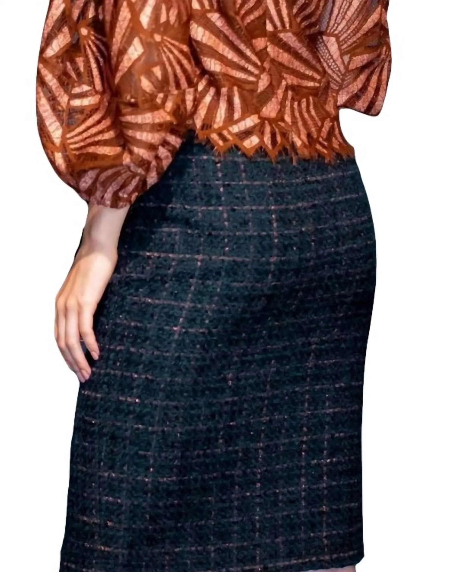 Tweed Pencil Skirt In Copper Teal | Copper Teal