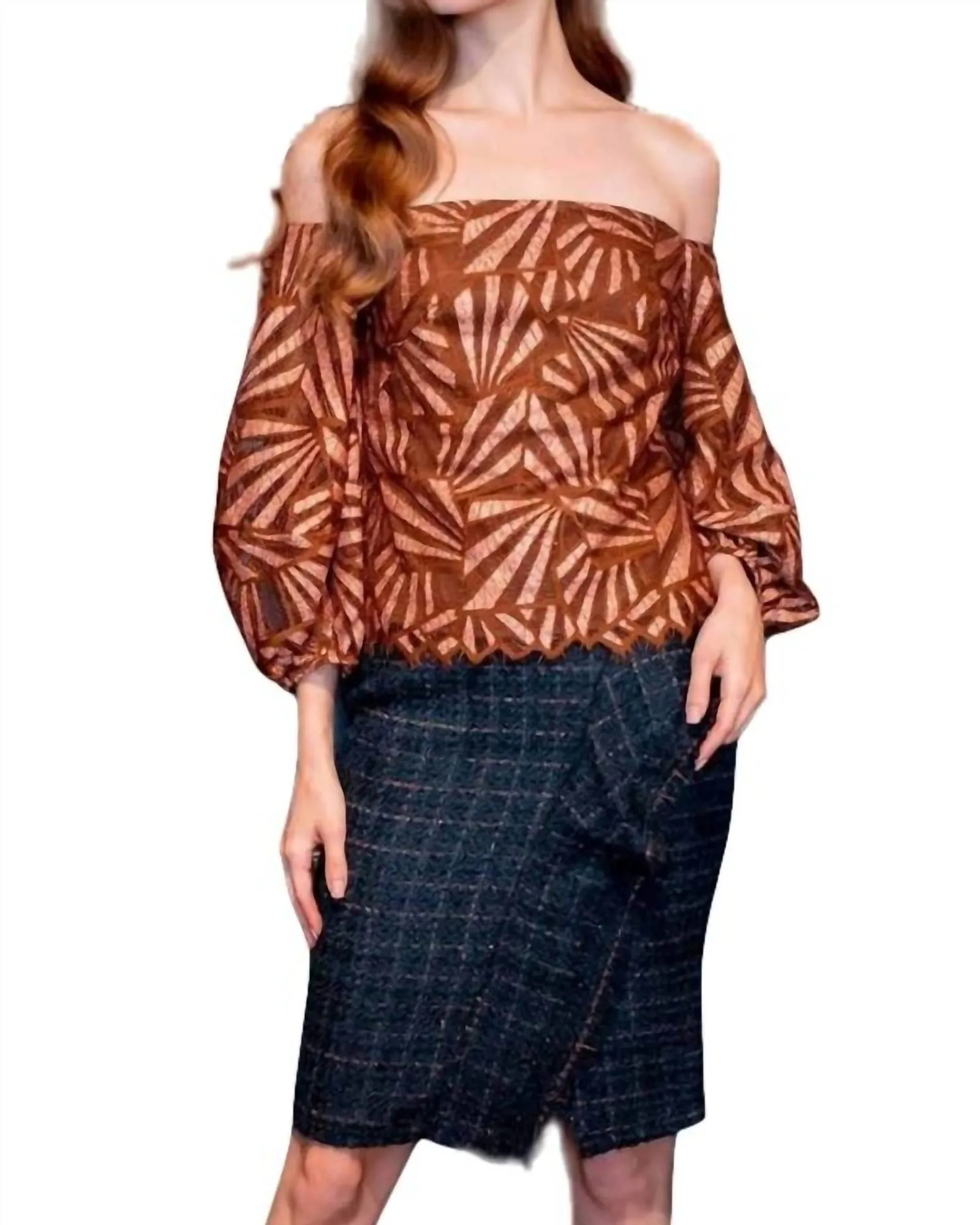 Tweed Pencil Skirt In Copper Teal | Copper Teal