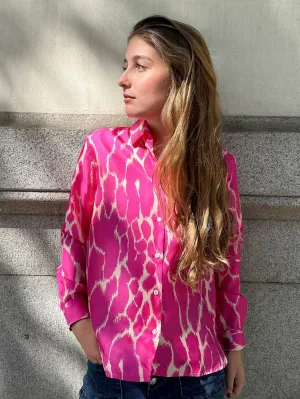 VILAGALLO ISABELLA SILK SHIRT IN PINK AND IVORY