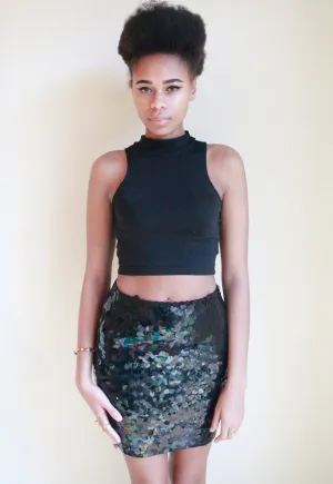 Vintage 1990's Sequin Disk Bodycon Mini Skirt