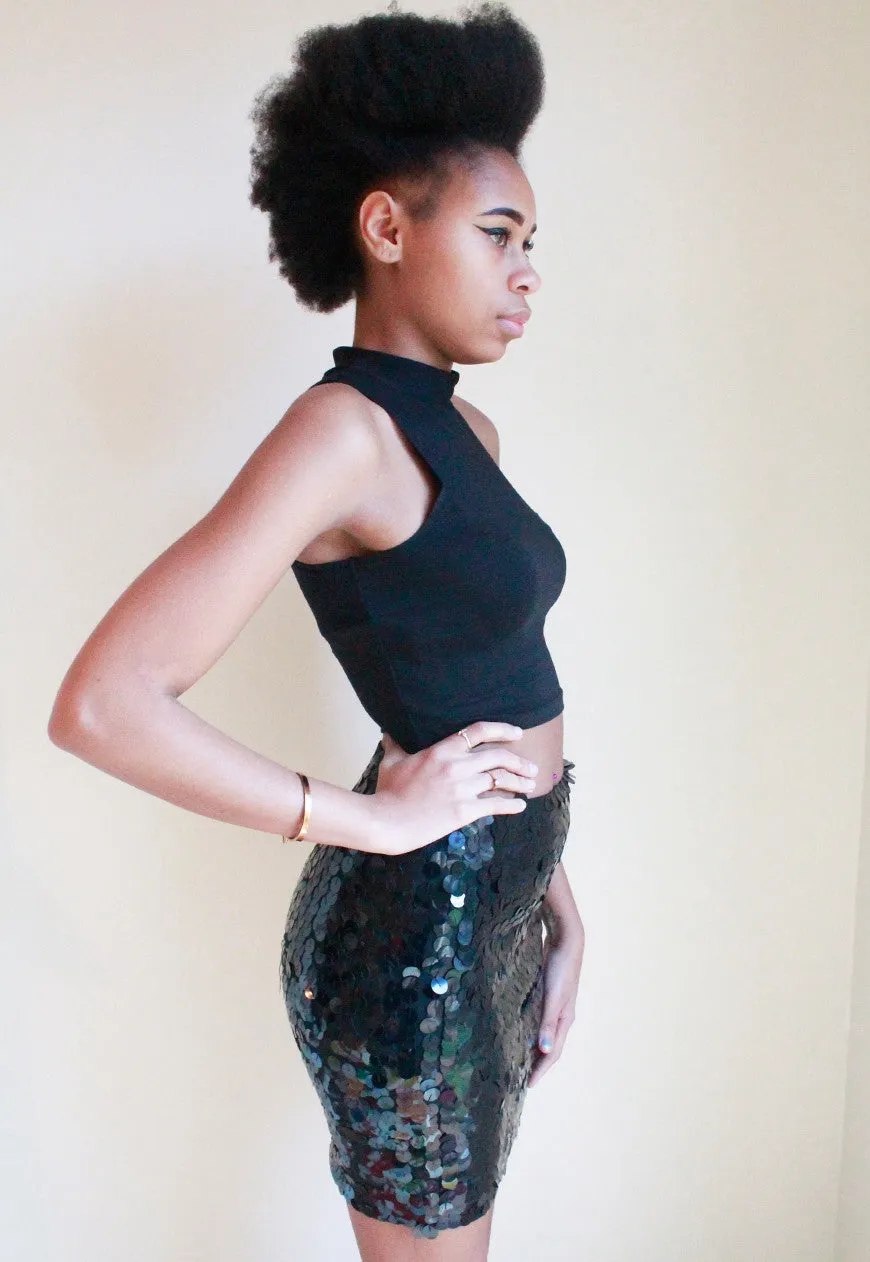 Vintage 1990's Sequin Disk Bodycon Mini Skirt