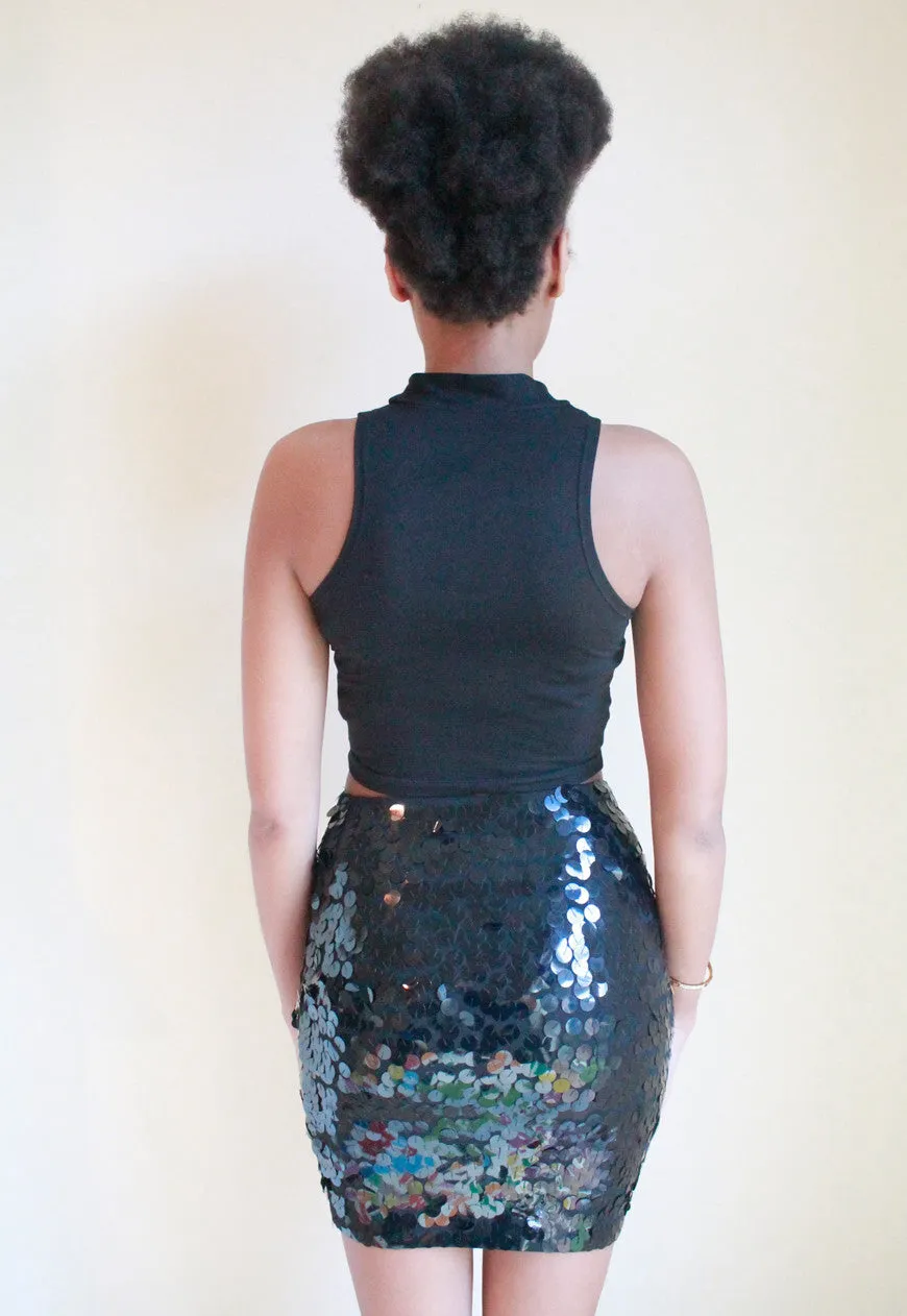 Vintage 1990's Sequin Disk Bodycon Mini Skirt