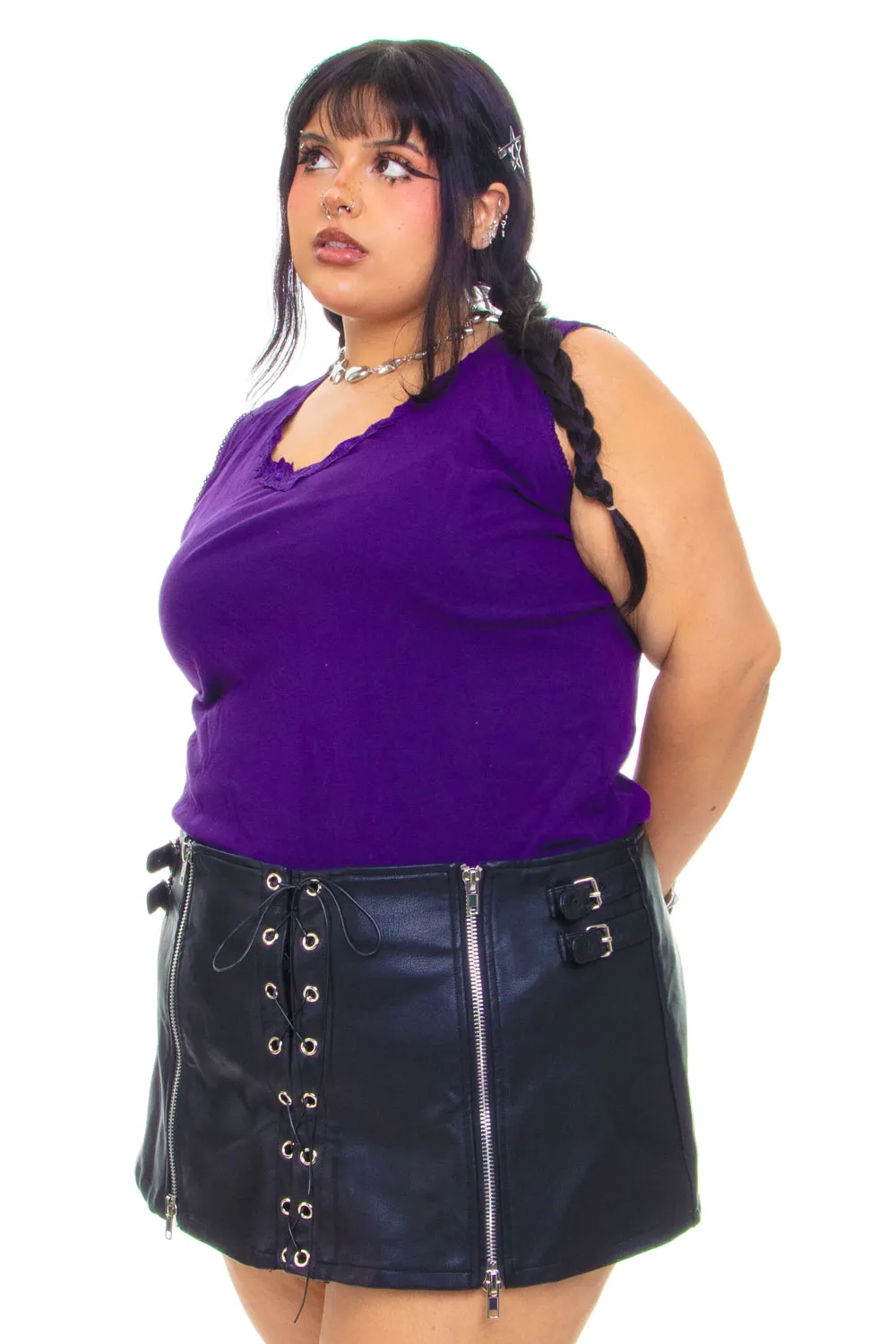 Vintage Y2K Purple Floral Trim Tank - XL/2X/3X