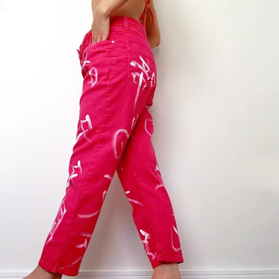 WHITE CHARACTERS RED JEANS TROUSERS