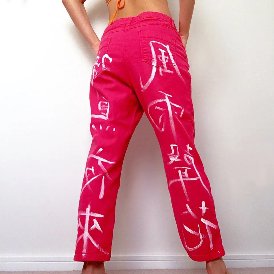 WHITE CHARACTERS RED JEANS TROUSERS