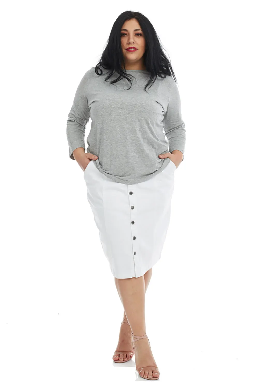 White Knee Length Denim Pencil Skirt for Women 'Montreal'