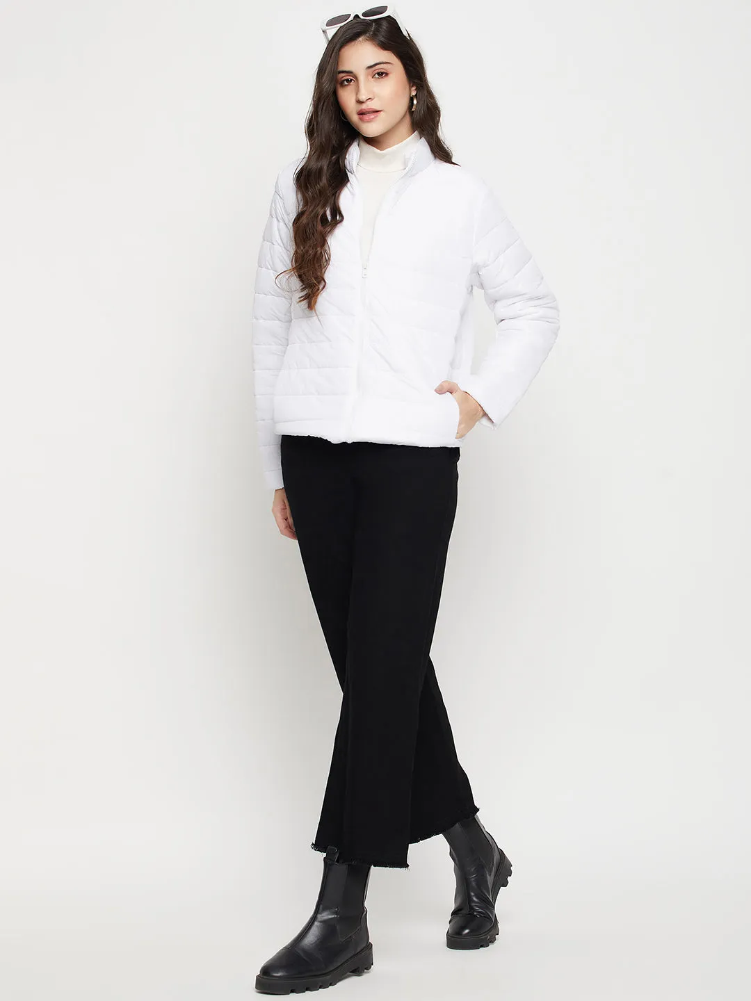 Women's Casual  White Quilted  Jacket