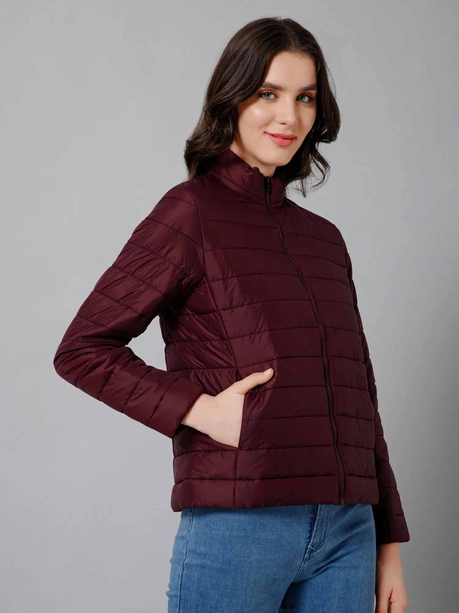 Women's Casual  Wine Quilted  Jacket