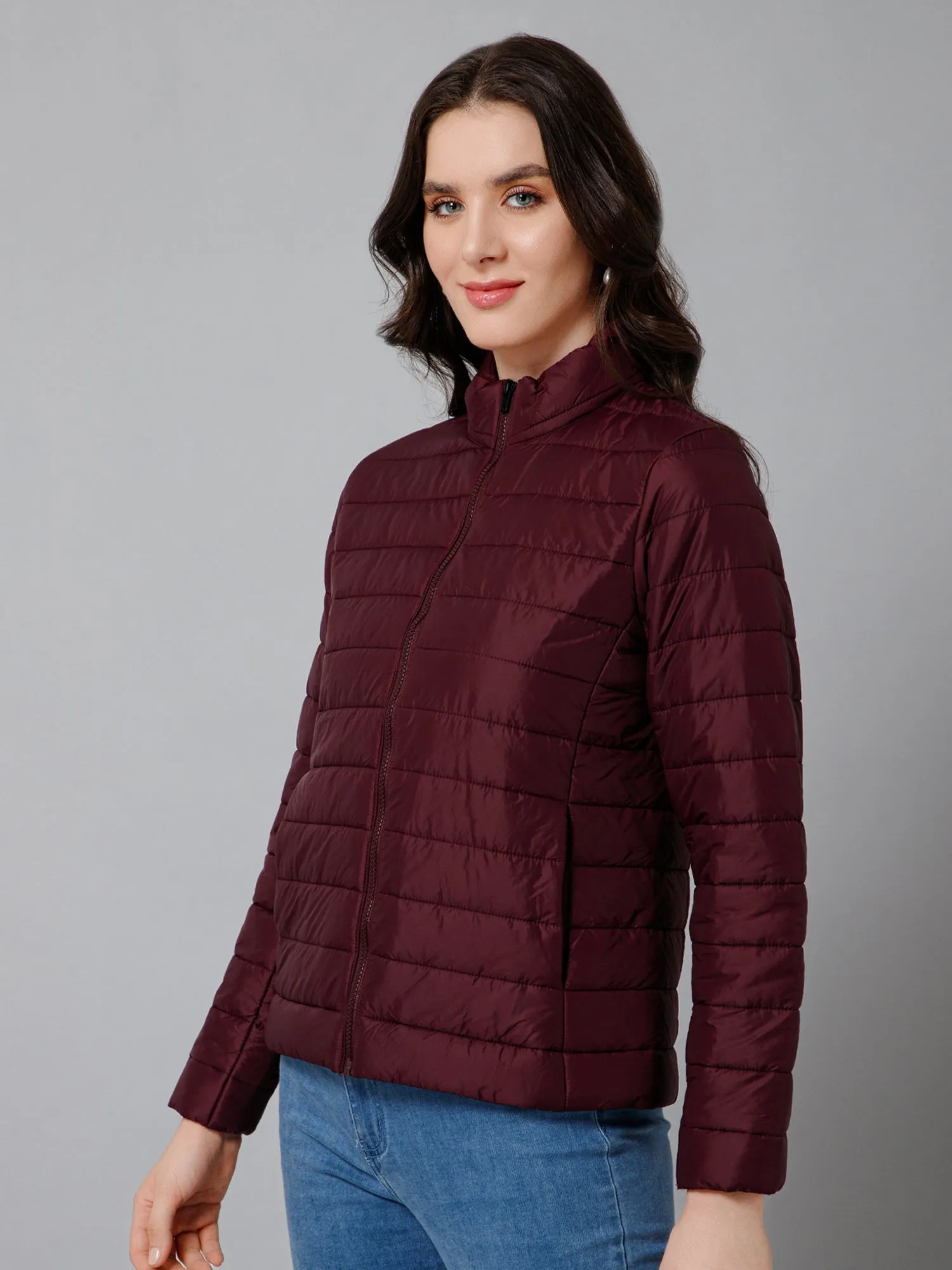 Women's Casual  Wine Quilted  Jacket