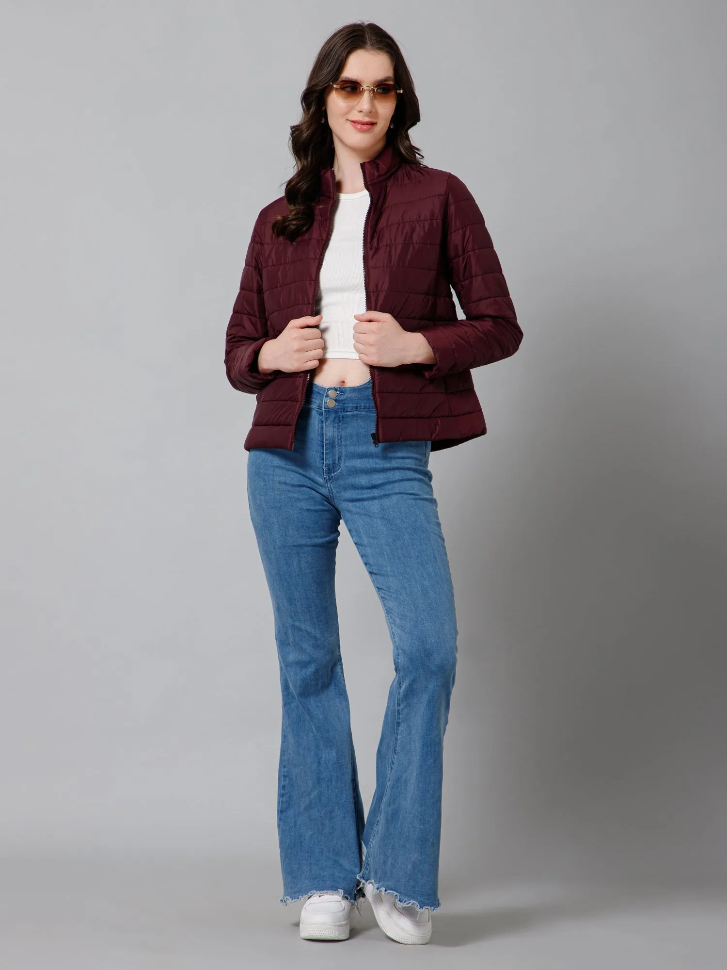 Women's Casual  Wine Quilted  Jacket