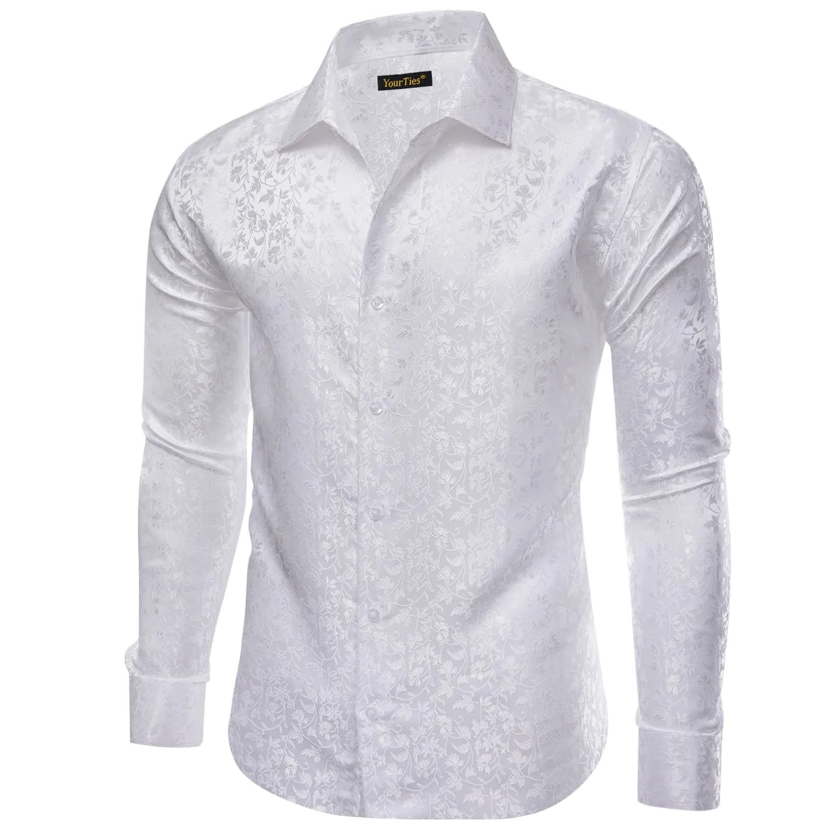 YourTies White Shirt Jacquard Floral Long Sleeve Dress Shirt for Men