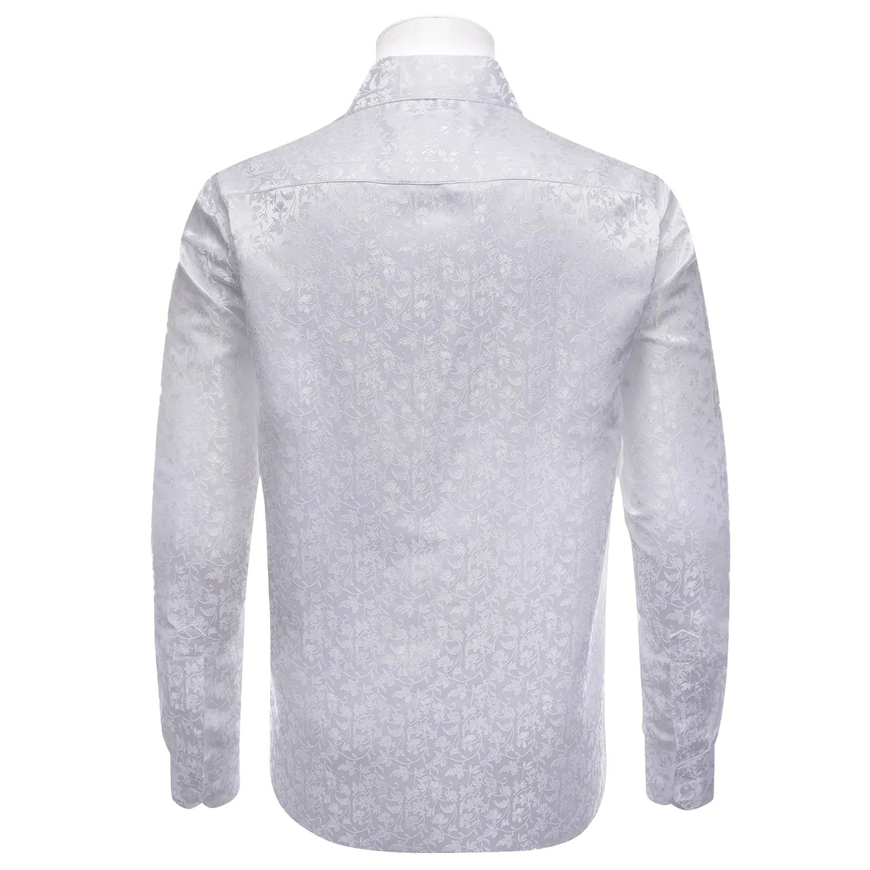 YourTies White Shirt Jacquard Floral Long Sleeve Dress Shirt for Men