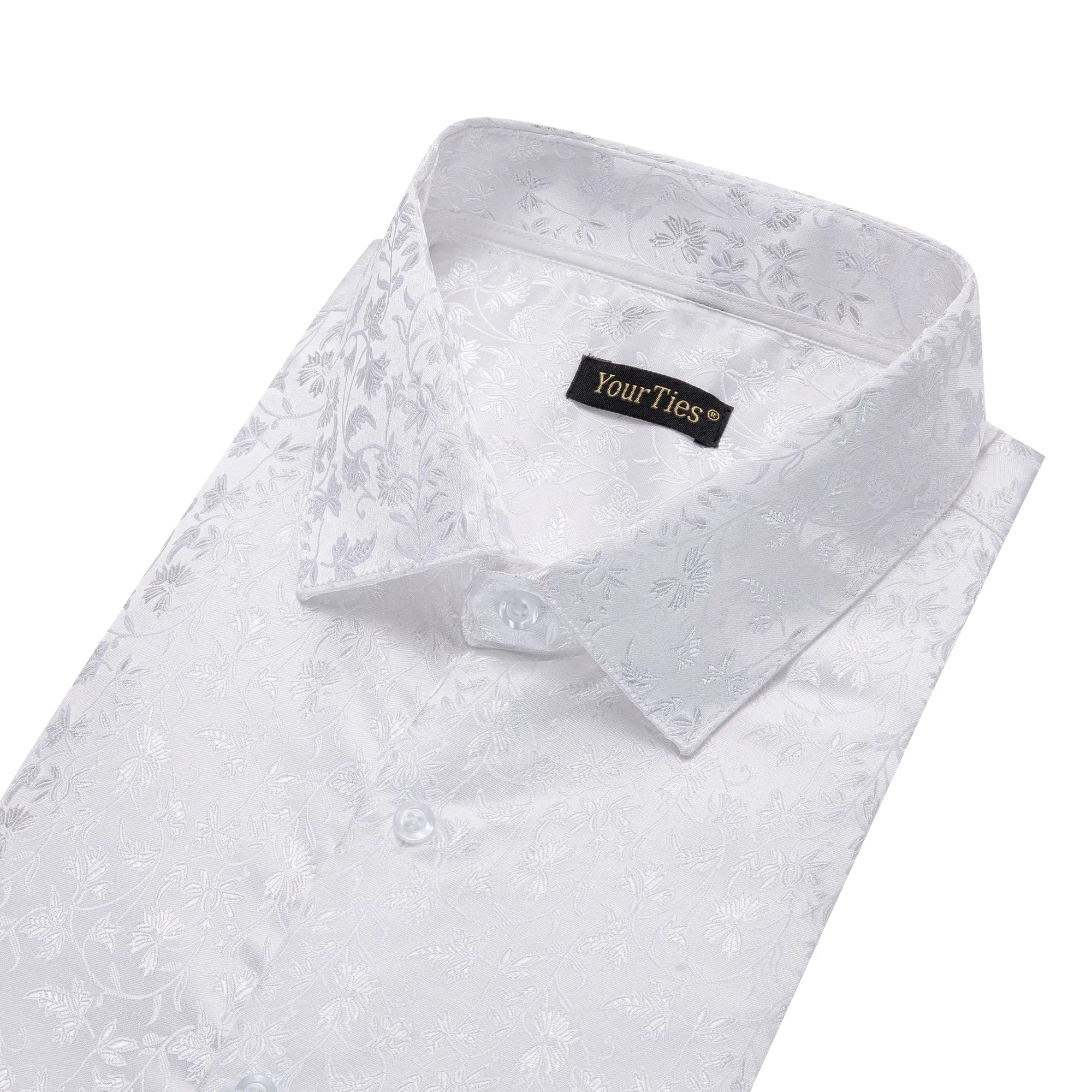 YourTies White Shirt Jacquard Floral Long Sleeve Dress Shirt for Men