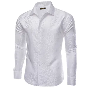 YourTies White Shirt Jacquard Floral Long Sleeve Dress Shirt for Men