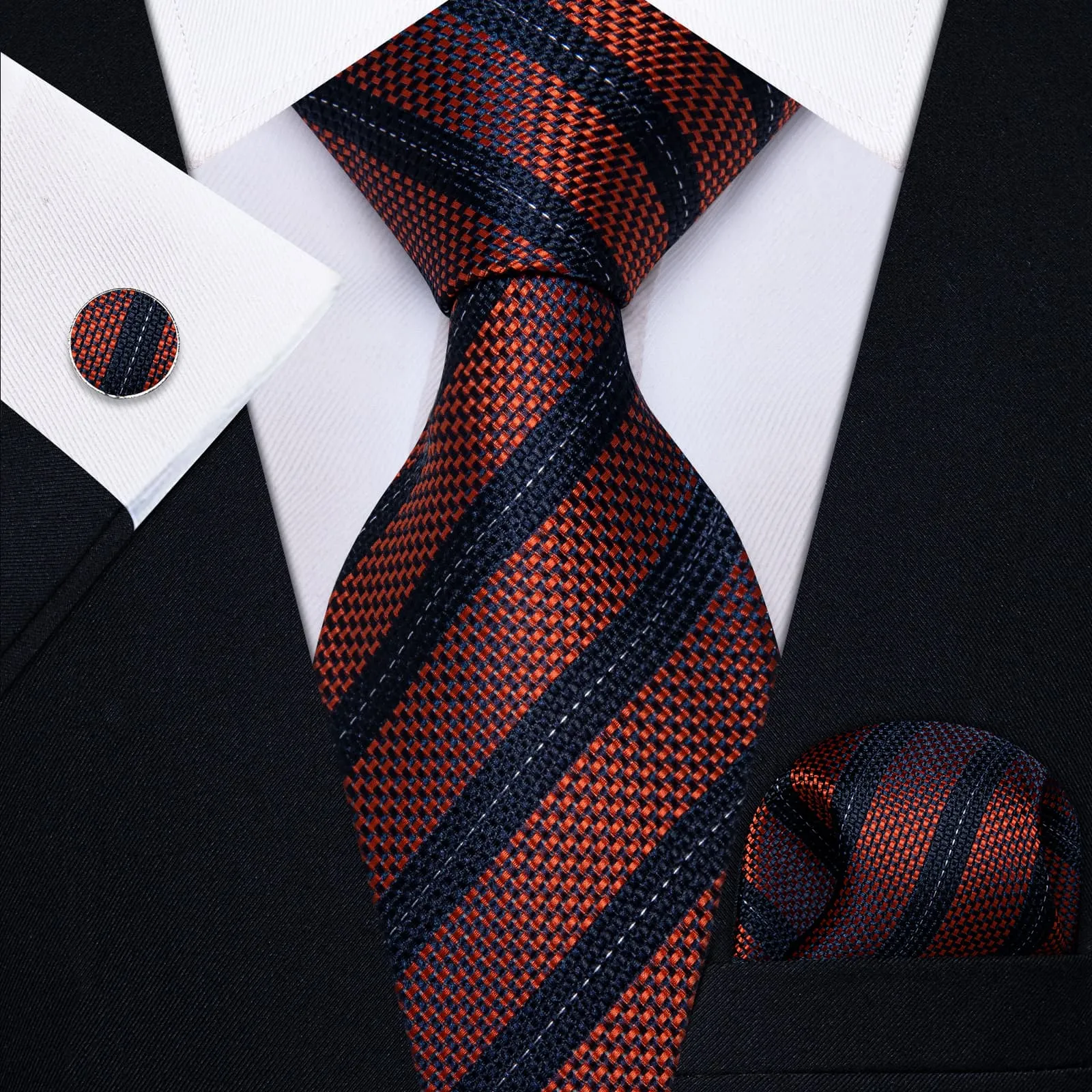 YourTies White Solid Long Sleeve Shirt with Chocolate Brown Striped Silk Tie for Men