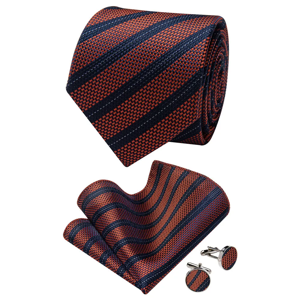 YourTies White Solid Long Sleeve Shirt with Chocolate Brown Striped Silk Tie for Men