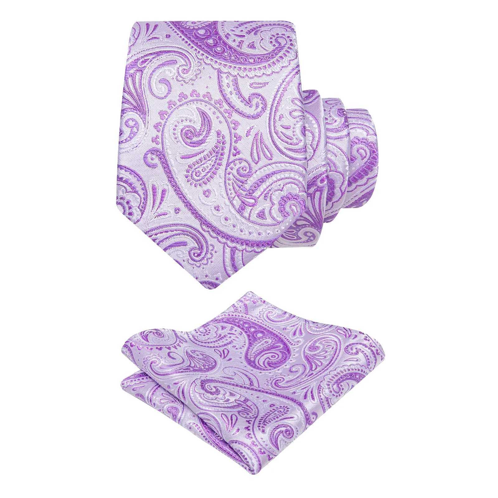YourTies White Solid Long Sleeve Shirt with Orchid Purple Paisley Silk Tie for Men